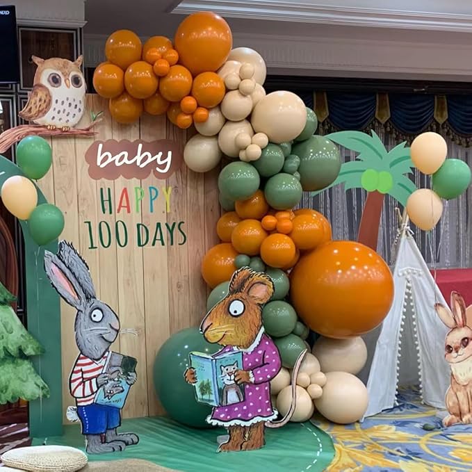 Sage Green Orange Balloon Arch Kit, 141Pcs Pea Green Orange Pastel Yellow Sand White and White Latex Balloons for Birthday Wedding Baby Shower Gender Reveal Anniversary