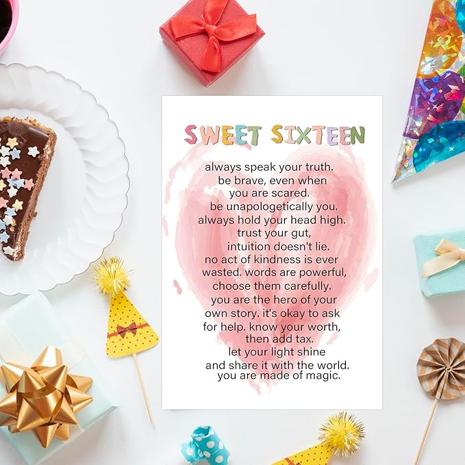 Sweet 16th Birthday Cards , Happy 16th Birthday Card for Girl Boy, Funny 16 Year Old Birthday Card for Daughter Granddaughter Niece, Happy 16th Birthday Gift, Sixteen Years Old Birthday Poem Card (62)