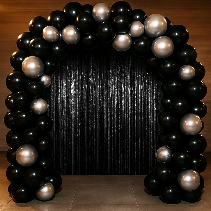 3.3 x 6.6 ft Foil Fringe Backdrop Curtains, Tinsel Streamers Party Decorations, Fringe Backdrop for Birthday, Baby Shower, Gender Reveal, Graduation (9, Black)