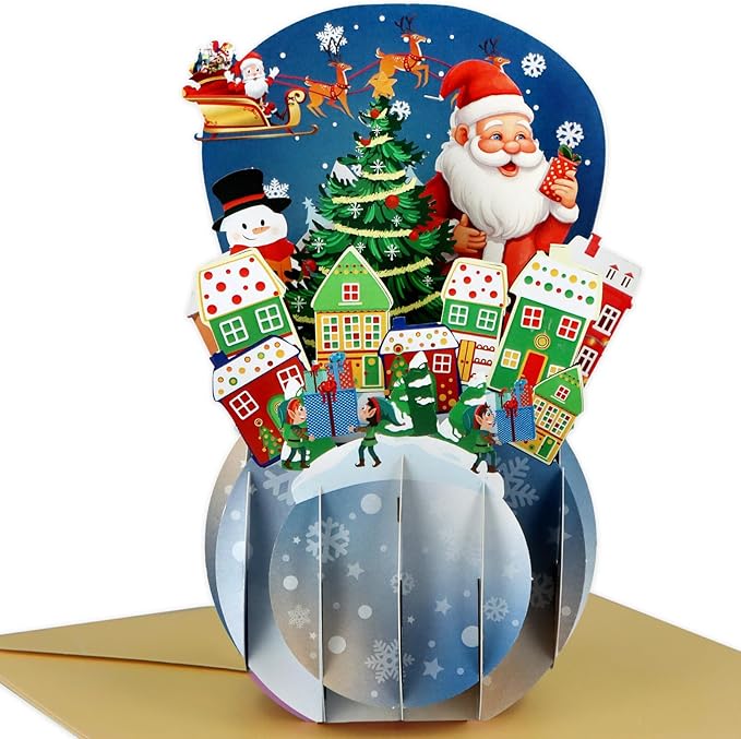 FaCraft Pop Up Christmas Card - with Envelope and Seal, Handmade 3D Merry Christmas Gift for Winter, Holidays, New Year (Santa, Gnome Town)