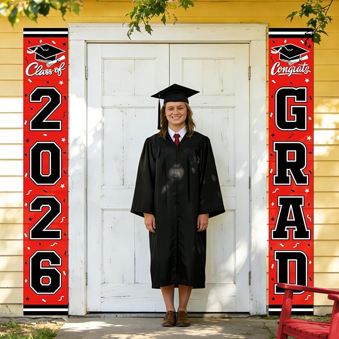 2026 Graduation Decorations,Congrats Grad Banner Backdrop for Class of 2026 Decorations- Red Graduation Party Decorations