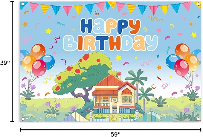 5x3ft Blue Dog Theme Backdrop Cartoon Photography Background Kids Boys Girls Birthday Party Decorations Photo Booth Banner Props