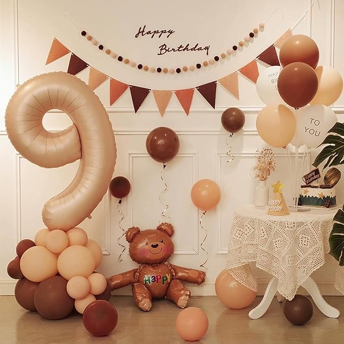 9 Balloon, Number 9 Balloon, Number Balloons 40 Inch, Beige Large Big Foil Number Balloons for Birthday Party Graduation Wedding Anniversary Baby Shower Bachelorette Decoration Supplies