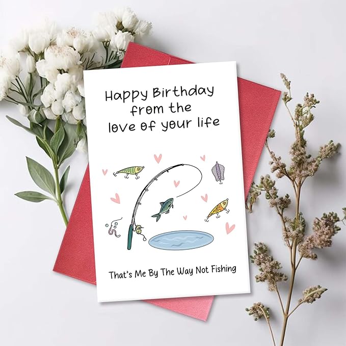 Fishing Birthday Card for Man Woman, Funny Birthday Card for Fisherman Angler, Fish Bday Gift for Husband Dad