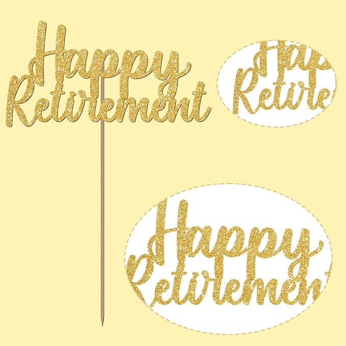 Happy Retirement Cake Topper Gold Glitter Retired Cake Picks Retire Party Favors Retired Party Supplies for Happy Retirement Decorations