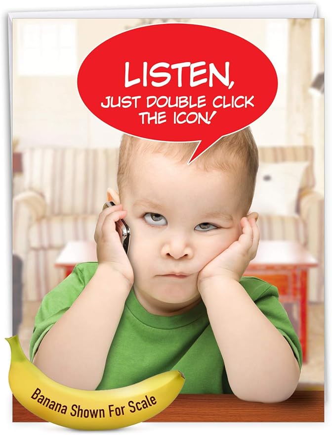 NobleWorks - 1 Jumbo Funny Card for Birthdays (8.5 x 11 Inch) - Cartoon Joke, Humor Bday Card with Envelope - No Grandma Just Double Click J9968
