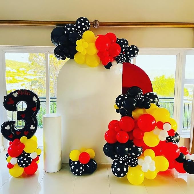 175Pcs Red Yellow Black Balloon Garland Arch Kit - Cartoon Mouse Theme Party Decorations with 18 12 10 5 Different Sizes Party Balloons for Birthday Anniversary Baby Shower Backdrop Decorations