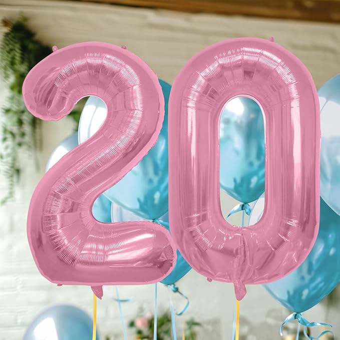 40 Inch Large Pink Number Celebration and Decoration Balloon for Birthday Parties, Graduations, Anniversaries, Weddings, Photo Shoots, Special Events - Helium Foil Mylar (Pink Number 20)