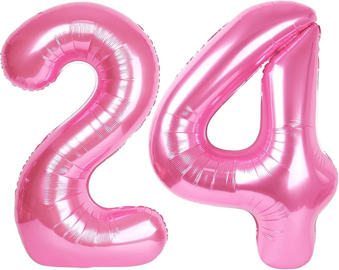 40 Inch Pink Large Number 24 42 Birthday Balloon, Giant Numbers 24 42 Balloons, Foil Mylar Big Balloons for Anniversary Graduation Supplies Decorations