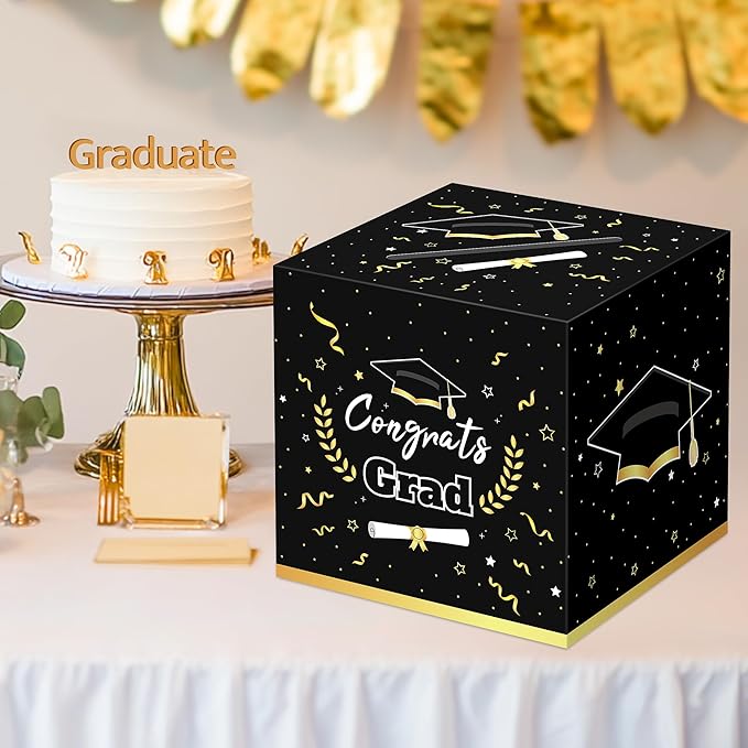 Graduation Decorations 2026 Black Graduation Card Box Graduation Party Decorations,Graduation Box,Congrats Grad Gifts for 2026 Graduation Party Supplies Favors
