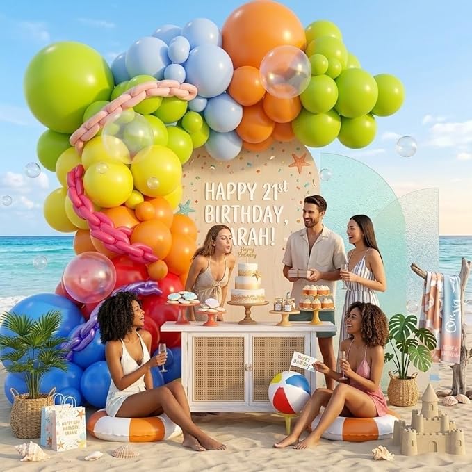 Neon Balloons Arch Garland Kit, 138PCS Rainbow Pool Party Balloon with Red Orange Green Blue Latex Balloons for Kids Luau Hawaii Summer Beach Baby Shower Graduation Birthday Party Decorations Supplies