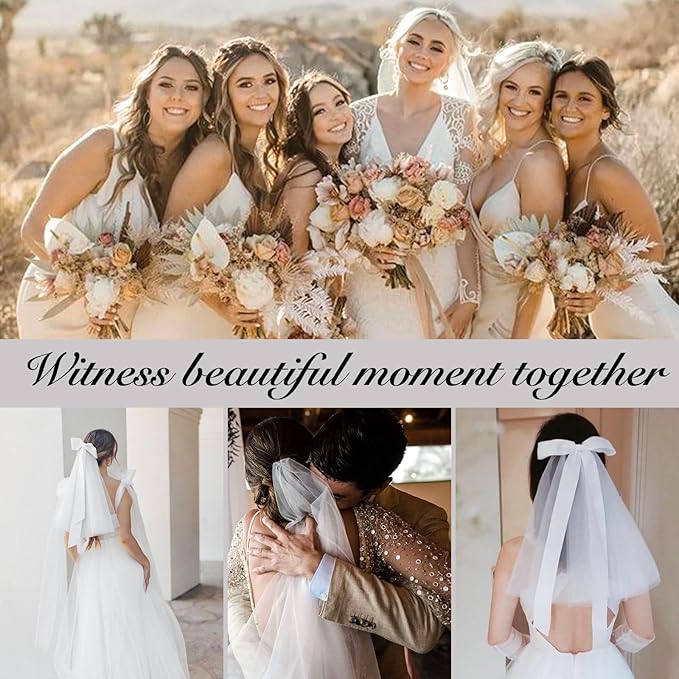 Bridal Veil Bachelorette Party Veil White Bow Wedding Veil Elegant Tulle Layer Hair Clip for Women and Girls
