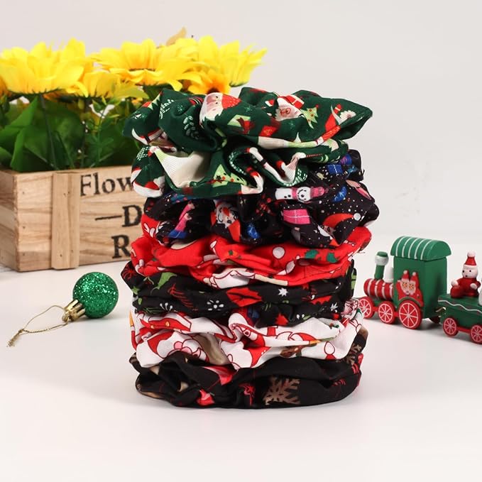12PCS Christmas Hair Scrunchies for Women Girls Elastic Hair Ties Santa Claus Snowman Elk Bell Christmas Tree Snowflake Hair Accessories Christams Party Decor Gifts