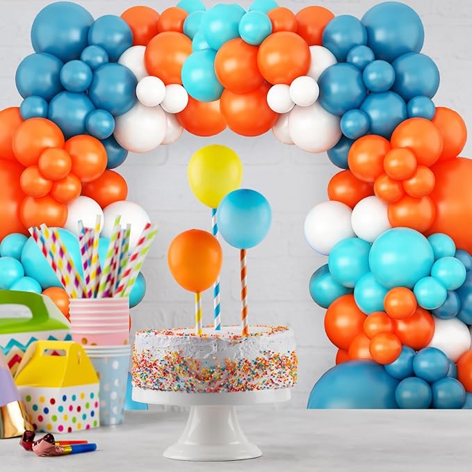 GRESATEK Orange-Blue-White Balloon Arch Garland Kit, Teal Blue Peacock White Latex Balloons, Blue & Orange White Party Balloons for Birthday, Wedding, Baby Shower, Party Supplies