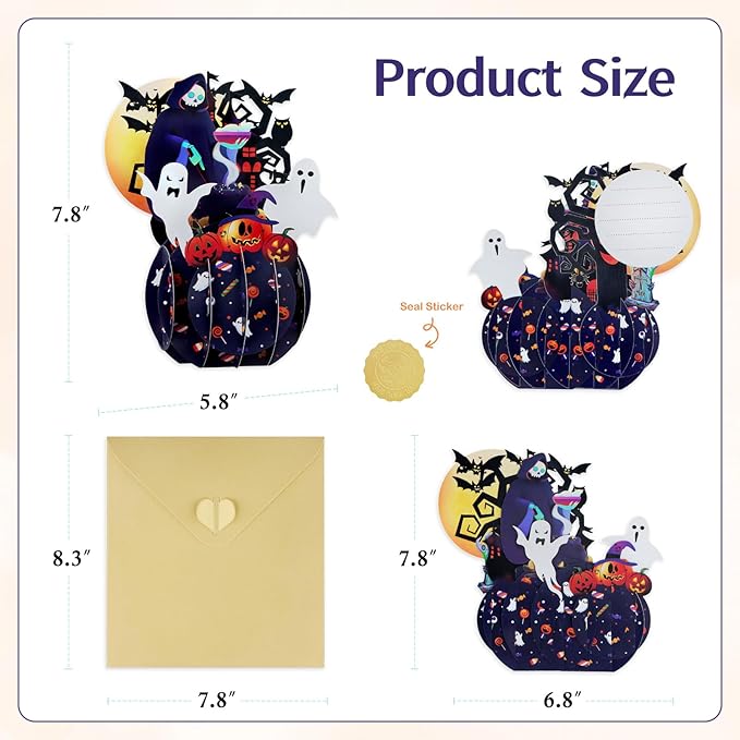 FaCraft Halloween Cards - 3D Handmade Happy Halloween Pop Up Greeting Cards Gifts with Envelope and Seals, for Kids Boy Girl (Pumpkins, Ghosts, Witches, Bats