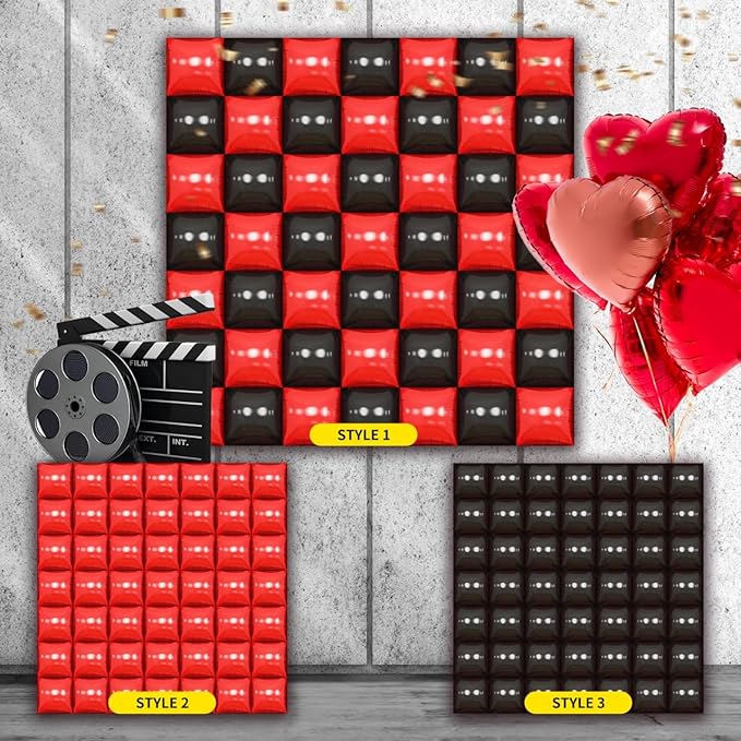 50PCS Black and Red Square Foil Balloon Wal, Reusable DIY Mylar Double Side Metallic Red Black Garland Tunnel Arch Kit for Anniversary Bachelorette Engagement Halloween Party Decor