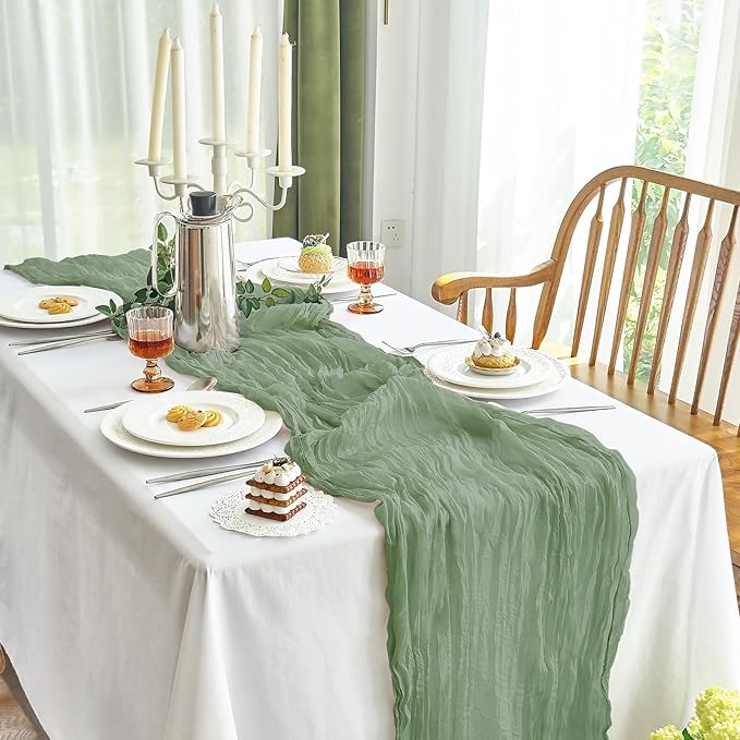 IVAPUPU 6 Pcs Cheesecloth Table Runner - 10ft Sage Green Easter Spring Boho Gauze Cheese Cloth Table Runners for Baby Shower Decoration Wedding Party Garden Farmhouse