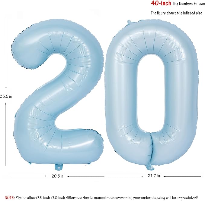 40 In Matte Blue Number Balloons Helium Foil Mylar Balloon Birthday Party banquet Decoration Digital 20