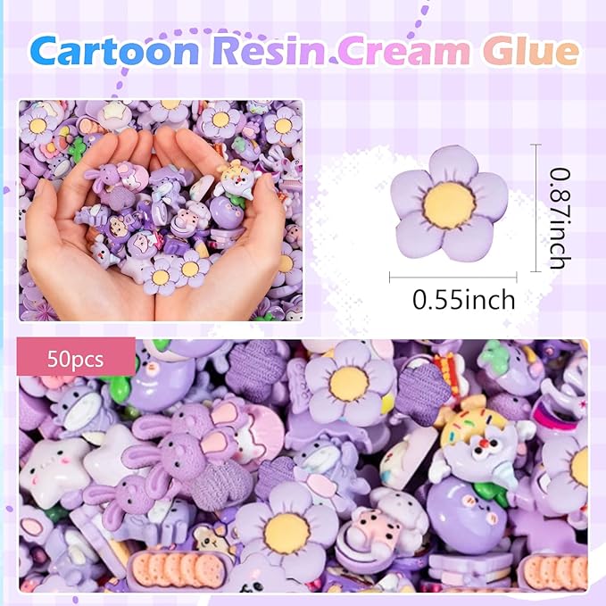 50PCS Purple Series Cartoon Resin Mystery Blind Bag – Mini Cute Figures for Kids Crafts, Tiny Random Toy Charms, DIY Phone Case Decorations, Surprise Collectible Resin Miniatures Variety Pack