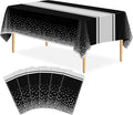 6 Pack Black and Silver Tablecloth Party Decorations Plastic Black Tablecloth Printed Silver Table Runner 54 x108 Inch Disposable Rectangle Table Cover for Birthday Wedding Graduation