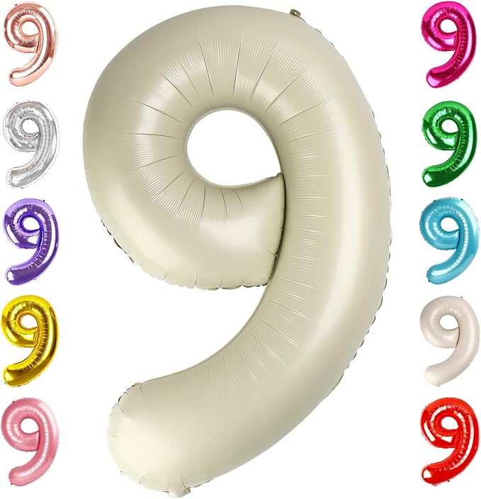40 Inch Cream White Numbers 9 Balloon, Balloons Decorations for 9 19 90 Birthday Party, Engagement, Wedding, Graduations, Photo Shoot Supplies