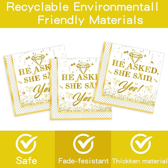 141PCS Engagement Party Decorations, Happy Engagement Banner Ring Foil Balloons He Asked She Said Yes Disposable Dinnerware with 1 Pcs Tablecloth, Wedding Proposal Decorations