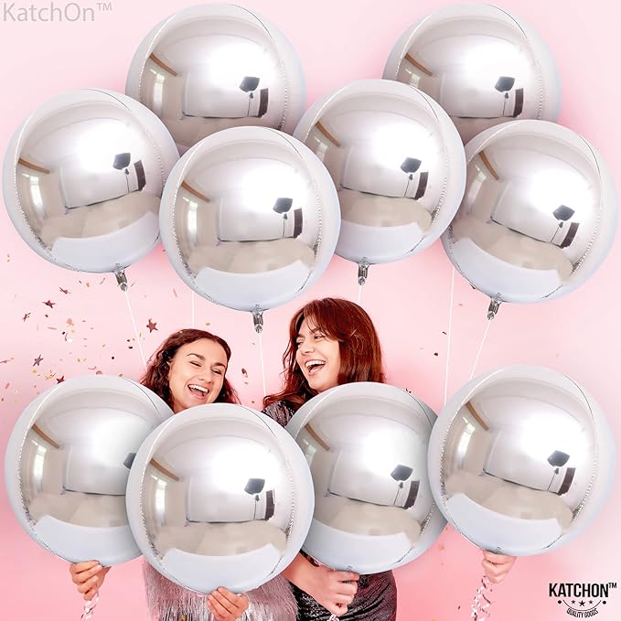 KatchOn, Huge Metallic Silver Balloons - 22 Inch, Pack of 12 | 4D Round Mylar Balloons for Silver Party Decorations, Birthday Party, Graduation Decorations 2026, Wedding, Engagement