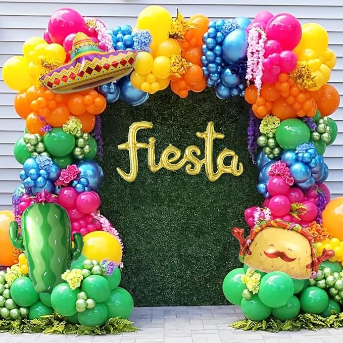 Cinco de Mayo Fiesta Balloon Arch Kit, 171Pcs Rainbow Colors Balloon Garland for Mexican Fiesta Party Decorations Hawaii Tropical Luau Birthday Party Backdrop Inflatable Cactus Taco Carnival Balloons