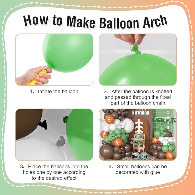 Football Balloon Arch Kit, Green Brown White Balloons Garland with Football Print Balloons for Kids Boy Men Sport Touch Down Rugby Theme Baby Shower Birthday Party Decorations Supplies