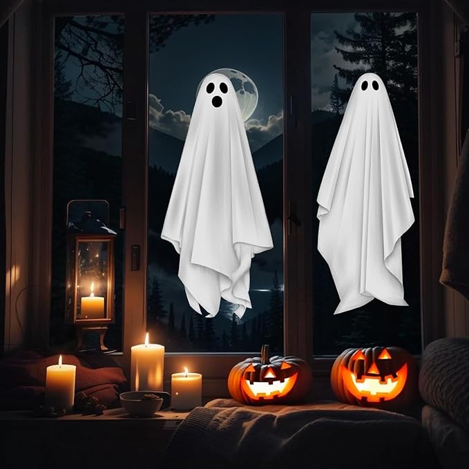 Halloween Decorations Window Clings Decor, 3 Pcs Large White Ghost Decal for Mirror Silhouette Halloween Window Decals Indoor, School Home Office Party Supplies for Glass Windows, 3 Sheets