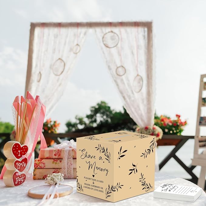 Pajean 50 Pcs Share a Memory Cards for Collections of Life, Memory Cards Box for Guest Ideas Funeral Graduation Wedding Bridal Shower Birthday Anniversary Retirement (Light Beige,Trendy)