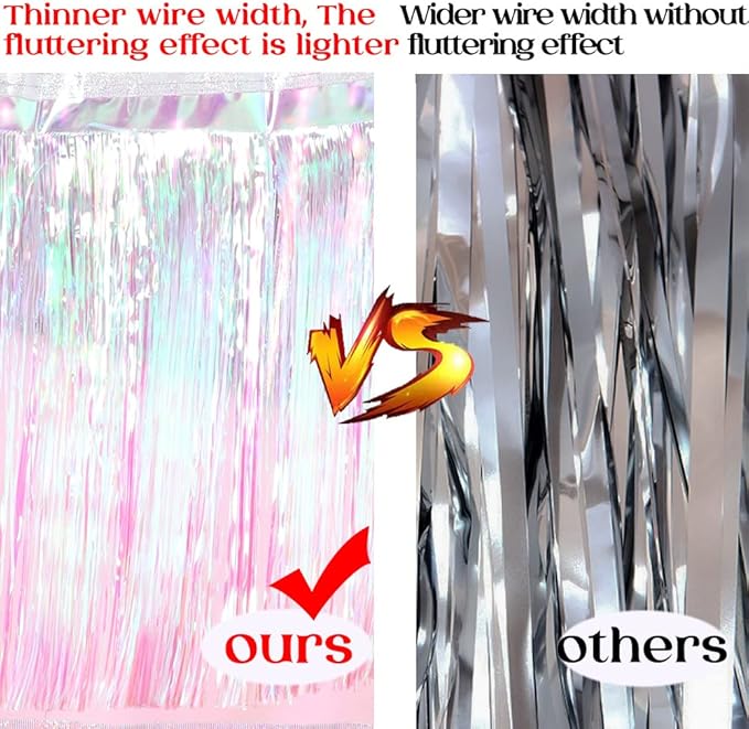 Premium Iridescent Fringe Tinsel Garland for Party Decorations -4 Layers Thick, 2 Pack | LILF Foil Metallic Tinsel Banner Party Streamers for Wedding Birthday Christmas Decoration