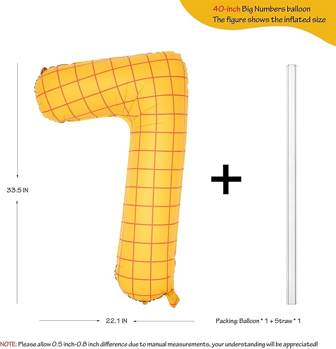 40" Matte Yellow Balloons Toy Inspired Story Theme party Supplies, Number Birthday Decoration, Cowboy Decorations Western, Cowgirl Party Balloon Digital 7