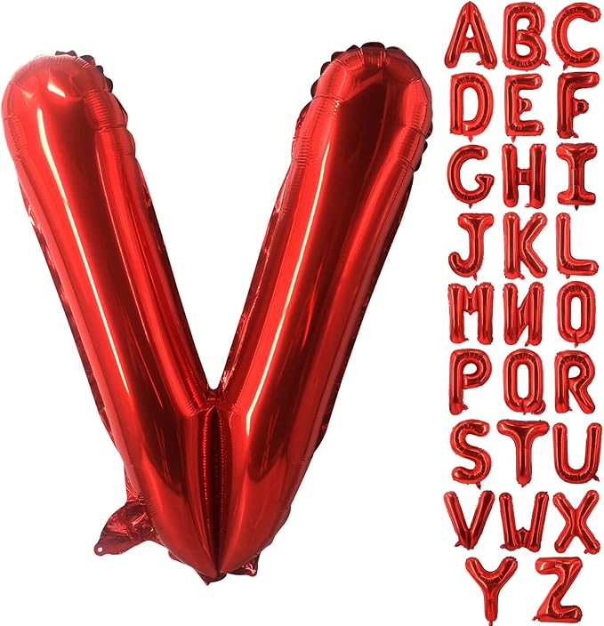 Lovoir 40 Inch Large Red Letter V Balloons Big Size Jumbo Mylar Foil Helium Balloon for Birthday Party Celebration Decorations Alphabet Red V