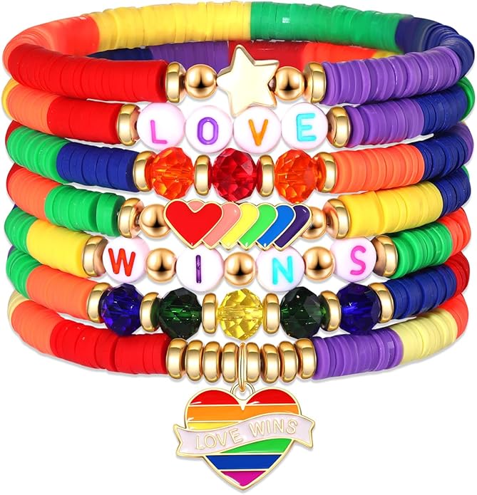 Surfer Heishi Bracelets for Women Stackable Rainbow Vinyl Disc Clay Beaded Stretch Bracelets Elastic Layering Friendship Bracelets Boho Summer Beach Jewelry