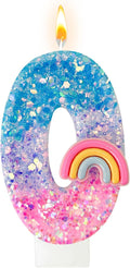 Rainbow Birthday Number Candles, Number 0 Candles, Cupcake Decorations, Macaron Birthday Cake Decorations, Cartoon Theme Party Supplies (Number 0)