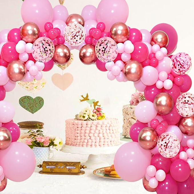 Pink White Balloons 100pcs 12 inch Hot Pink Pastel Pink White Balloons with 2 Ribbon for Mother's Day Valentine's Day Girl's Woman's Birthday Bridal Shower Wedding Party Decorations