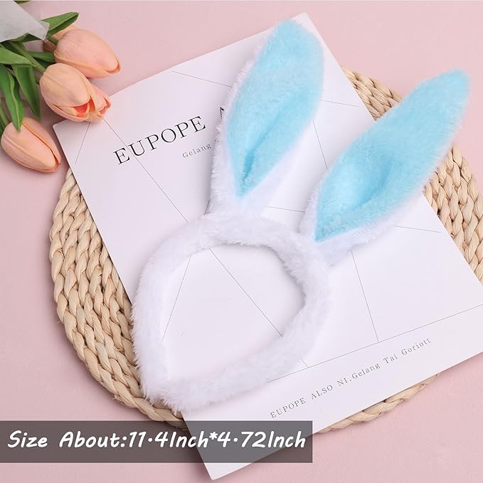 Bunny Headband Easter Hair Bands for Women Girls Kids, Blue Cute Plush Rabbit Ears Hair Accessories Non Slip Headbands Easter Day Party Decoration Supplies