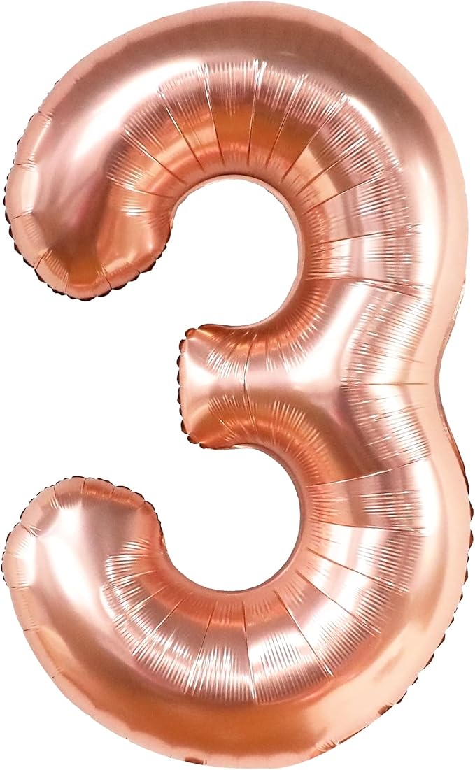 KatchOn, Large Rose Gold Number 3 Balloon - 40 Inch | Mylar Foil Balloon For 3rd Happy Birthday Decorations |Rose Gold Number 3 Balloon For 3rd Anniversary Decorations | Birthday Party Decoration