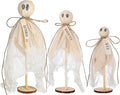 Summerween Decoration Halloween Decorations Indoor - 3 Set of Primitive Ghosts on Wooden Stand for Table Centerpieces Tiered Trays Shelves Mantels Home Halloween Décor