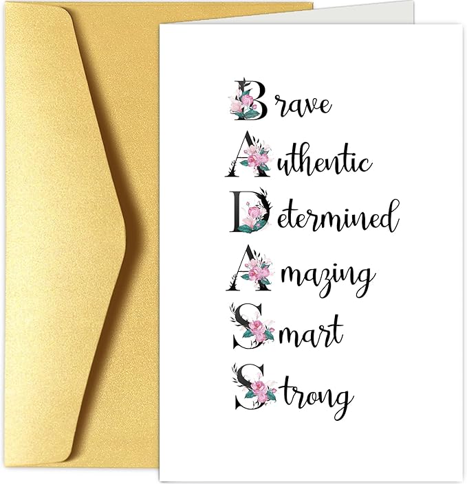 Chenive Funny Badass Encouragement Card for Women, Floral Affirmation Card, Cancer Support Card, New Job Card, Promotion Card, Graduation Card, Inspirational Gift for Friend Bestie Sister