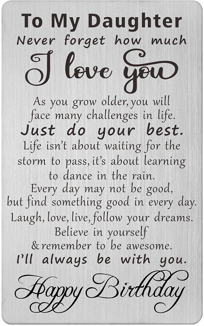 TANWIH Daughter Birthday Gifts – Engraved Metal Birthday Card for Daughter – Special Celebration Keepsake