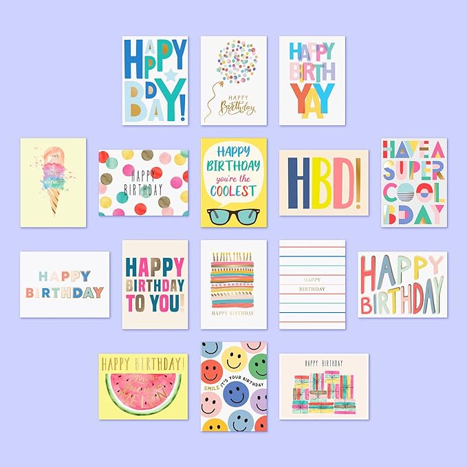 Sweetzer & Orange Happy Birthday Cards with Envelopes and Assortment Box – Variety Set of 50 Assorted Birthday Notes. Perfect Bulk Pack for Celebrations, Office, Friends, Family, and Special Occasions