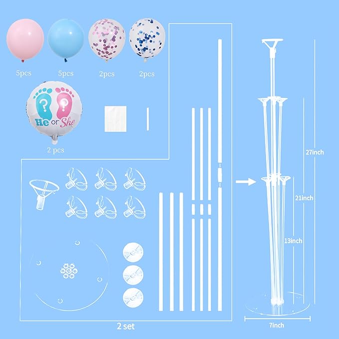 Gender Reveal Balloon Table Centerpiece Stand Kit 2 Set for Table, Gender Reveal Party Decorations with 18in Boy or Girl Foil Balloons and Pink Blue Confetti Latex Balloons