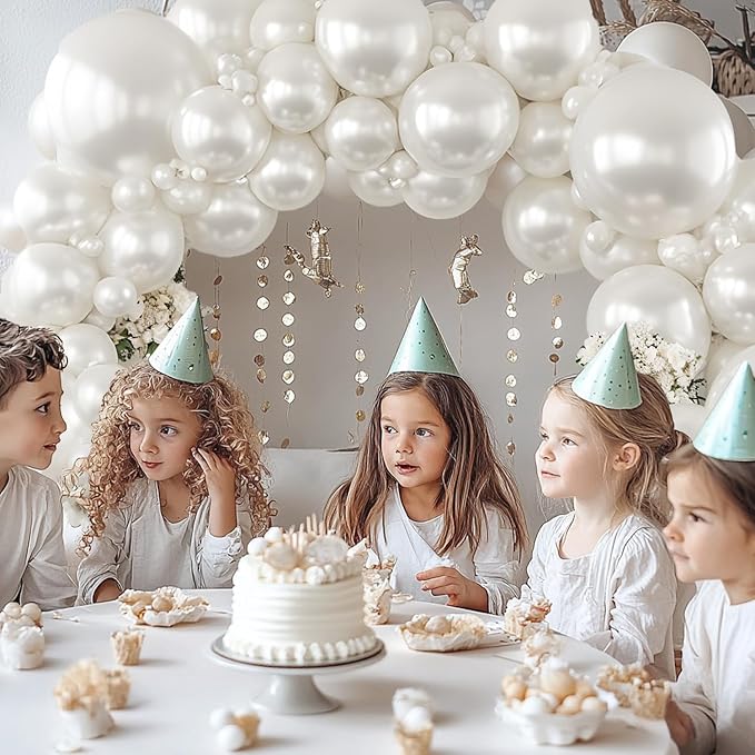 Pearl White Balloons Arch Kit - Double Stuffed White Balloon Arch Kit Different Sizes 18/12/10/5inch White Latex Balloons for Wedding Bridal Shower Anniversary Birthday Party Decoration