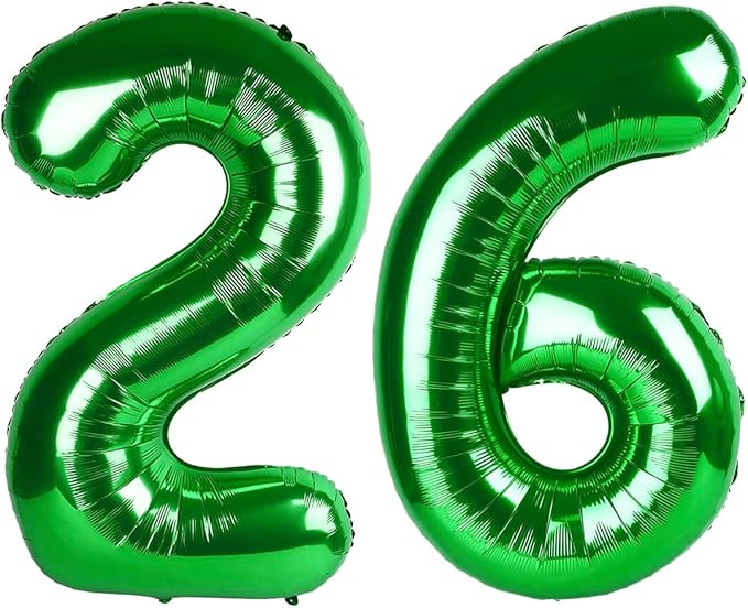 40 Inch Green Mylar Foil Number 26 Birthday Balloon, Digital Balloons for 26 Women Men Party Decorations Supplies, Big Helium Balloon Numbers for 26 62 Anniversary