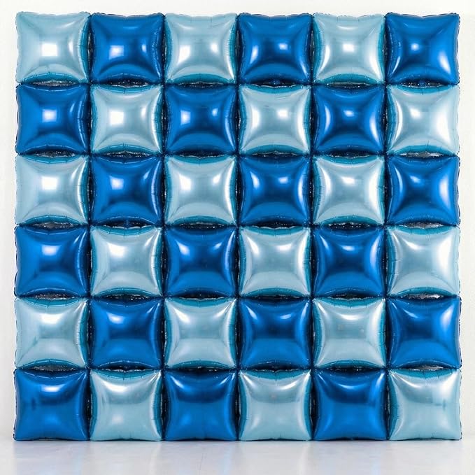 36PCS Square Foil Balloon Wall Backdrop,19 inch Double-Sided Metallic Balloons for Party,Wedding,Anniversary,Birthday,Graduation,Halloween,Shiny Balloon Decor (Dark Blue&Light Blue)
