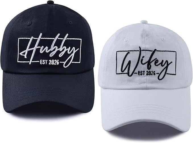 Set 2 of Wifey and Hubby Hats for Women Men, Funny Cotton New Wife Husband Embroidered Baseball Cap