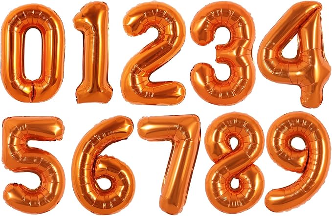 TONIFUL Balloons 16 Inch Orange 0-9 Number Mylar Foil Balloons 10 Pcs digitalal Balloons for 2026 New Year Eve Birthday Party Engagement Graduations Halloween Anniversary Baby Shower