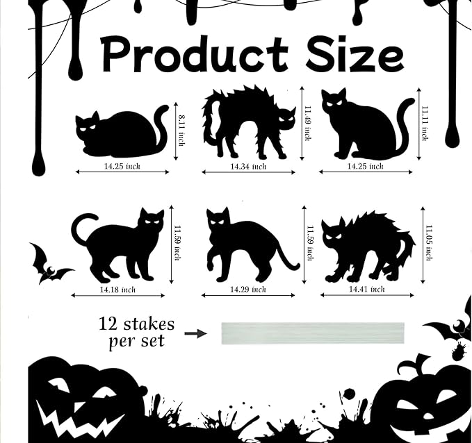 6 PCS Halloween Yard Signs,Scary Black Cat Yard Signs with Stakes,Halloween Decoration for Lawn Garden Courtyard